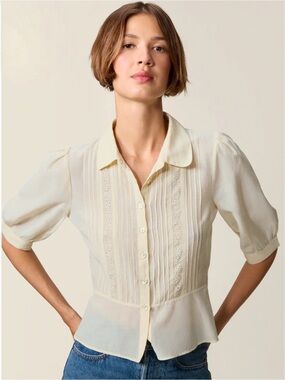 NWT Rouje Paris Dorothea Blouse Crème Pintuck Eyelet FR36